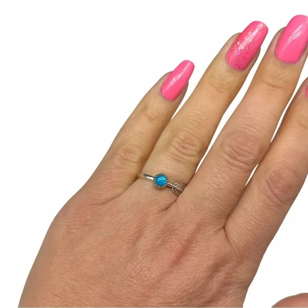 Sleeping Beauty Turquoise Ring Size 7 Solid 925 Sterling Silver Dainty
